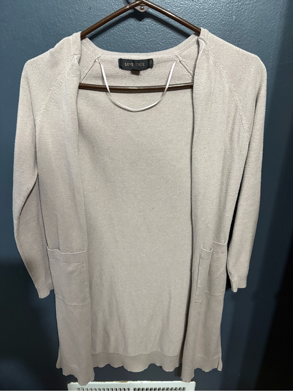 Love Tree Light Taupe Open-Front Long Cardigan